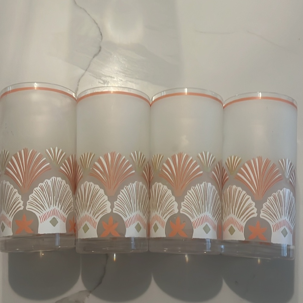 Vintage H.J. Stotter Seashell Pink Plastic Glasses Set of 4 each 6.25" tall MCM